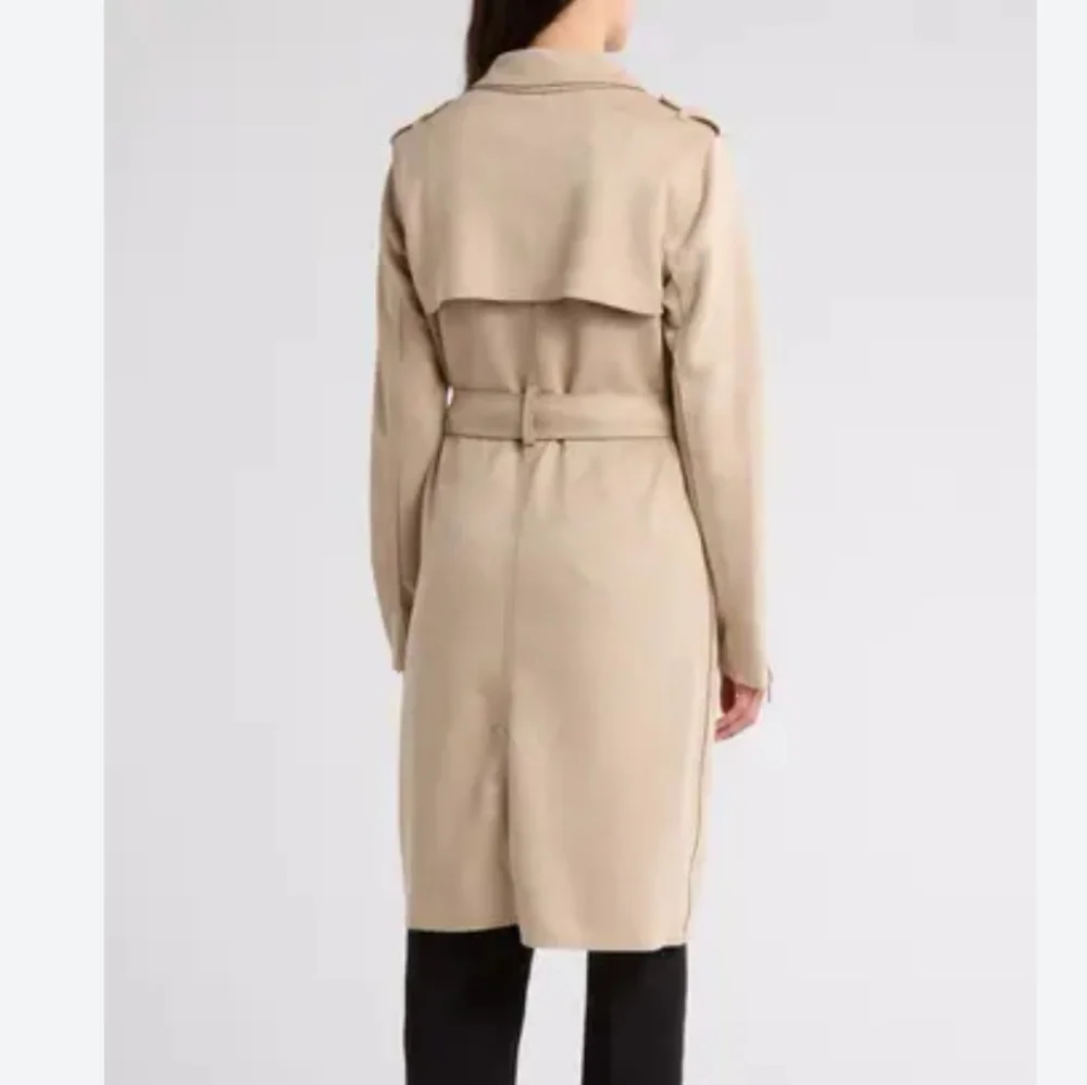 T Tahari Plus Size Mel Faux Suede Classic Trench Coat Light Taupe - Picture 12 of 15